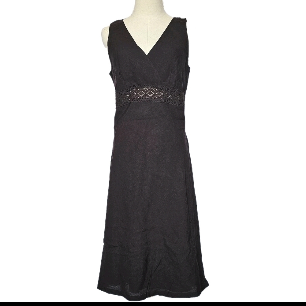 New York & Company Brown Sleeveless Fit and Flare Summer Fall Linen Dress Sz 10